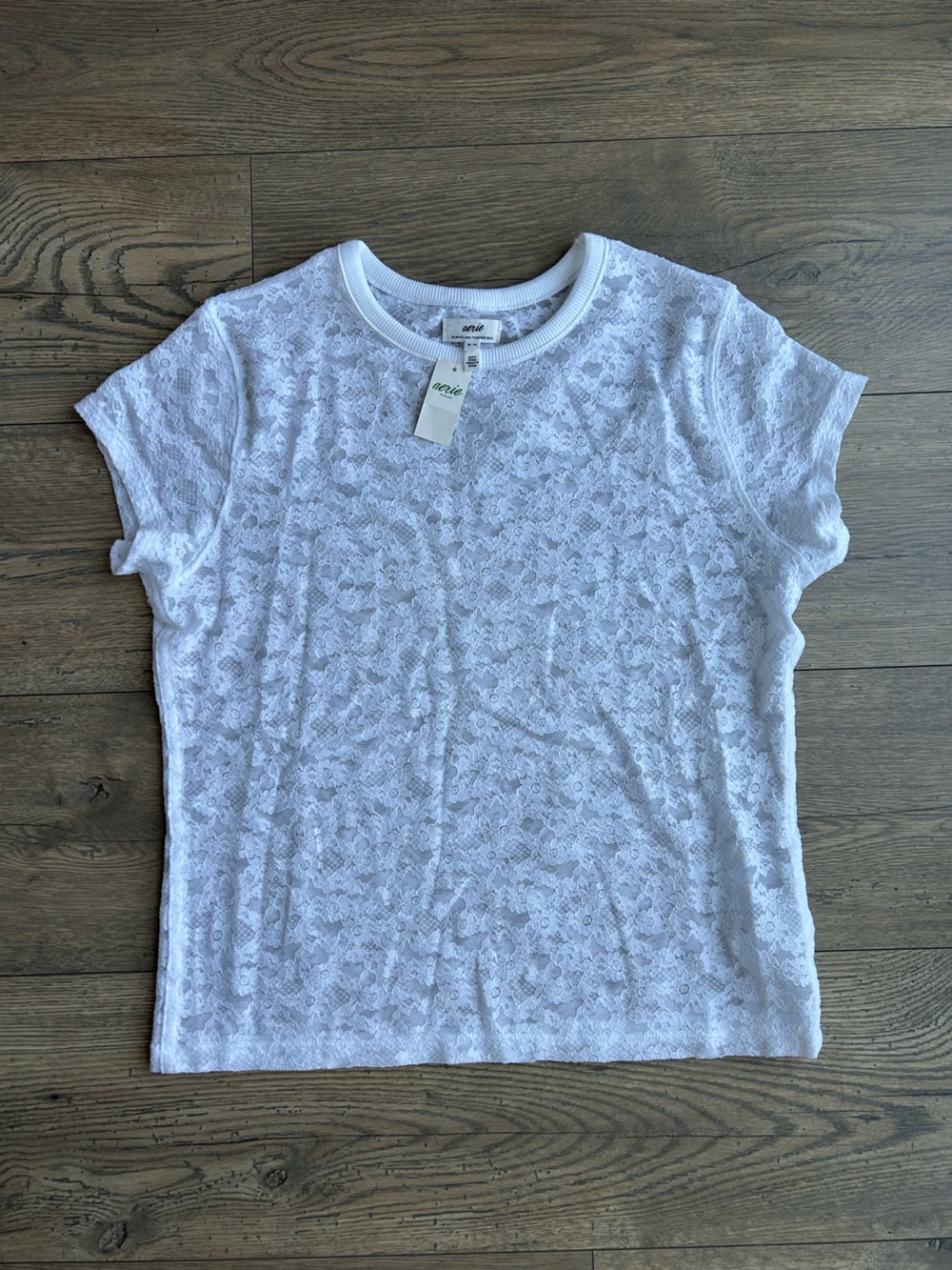 🪴 aerie White Floral Lace Short Sleeve Tee - NWT